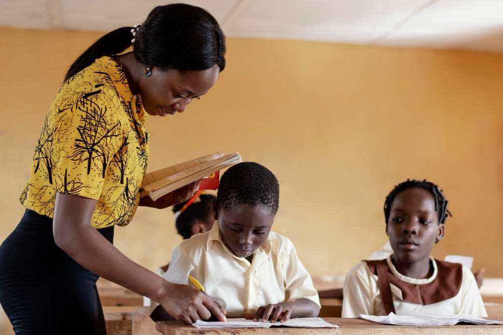 Children studying in a classroom